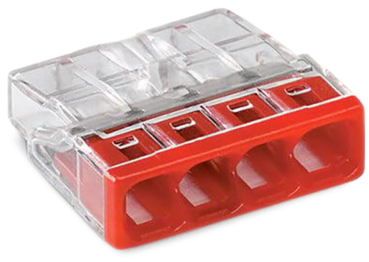 COMPACT-Verbindungsdosenklemme WAGO, eindrähtige Leiter, 4 Klemmstellen, rot