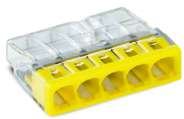 COMPACT-Verbindungsdosenklemme WAGO, eindrähtige Leiter, 5 Klemmstellen, gelb