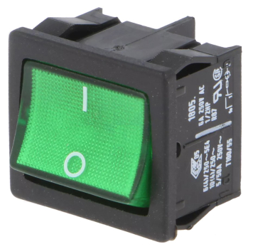 ROCKER; DPST; Pos: 2; ON-OFF; 6A/250VAC; grün; IP40; LED; 1800; 100mΩ