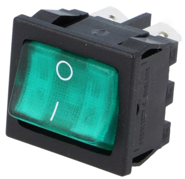 ROCKER; DPST; Pos: 2; ON-OFF; 10A/250VAC; 10A/28VDC; grün; 8650; 230V