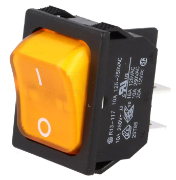ROCKER; DPST; Pos: 2; ON-OFF; 10A/250VAC; gelb; Neonleuchte; 250V