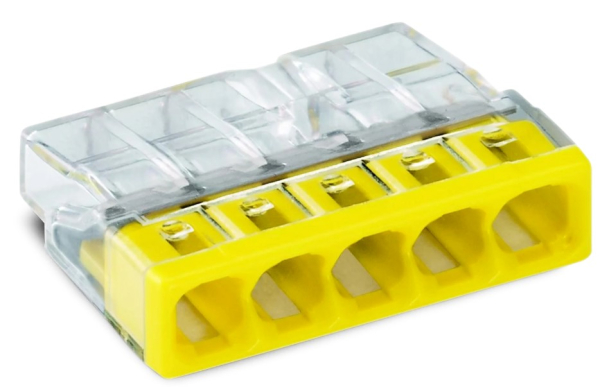 COMPACT-Verbindungsdosenklemme WAGO, eindrähtige Leiter, 5 Klemmstellen, gelb