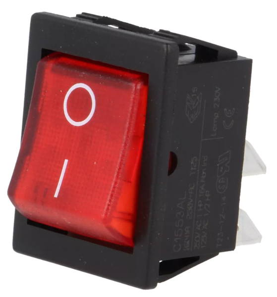 ROCKER; DPST; Pos: 2; ON-OFF; 16A/250VAC; 20A/28VDC; rot; 1550; 250V