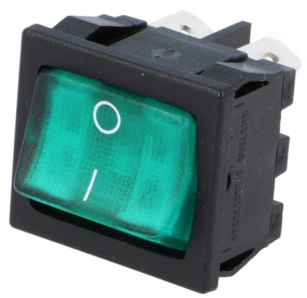 ROCKER; DPST; Pos: 2; ON-OFF; 10A/250VAC; 10A/28VDC; grün; 8650; 230V